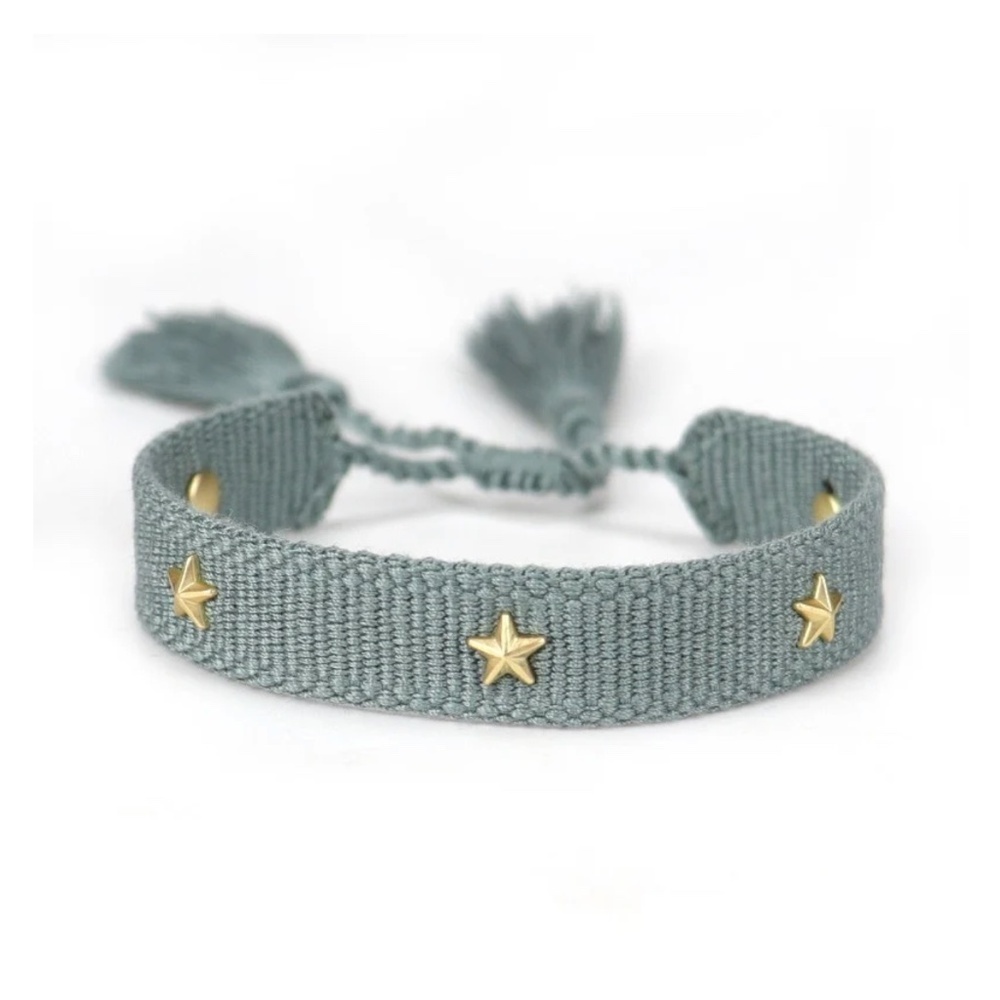 Grey Woven Adjustable Bracelet with Gold Star Charms – NWT